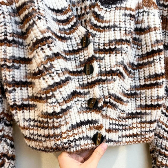 Ulla Johnson Greta Marled Alpaca Puff Sleeve Knit Striped Cardigan Sweater Small - Picture 6 of 14